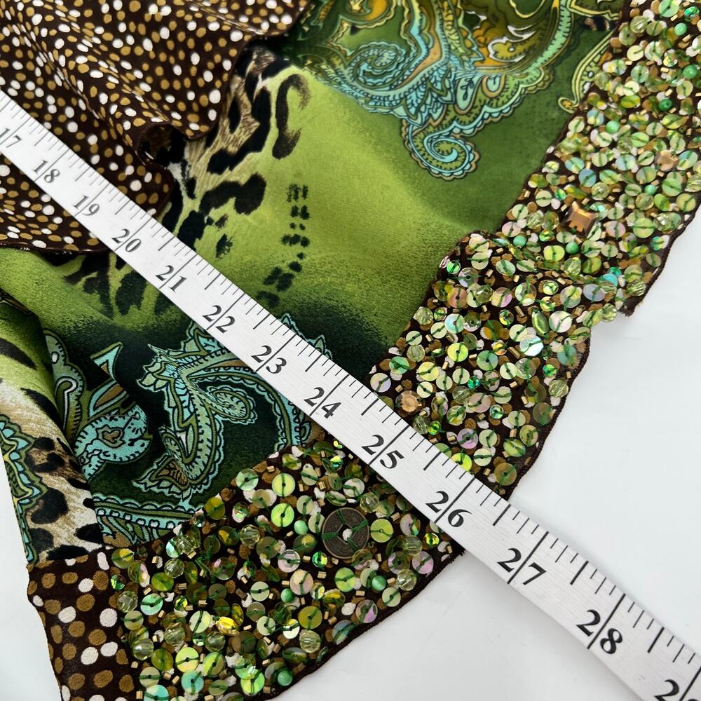Vtg Faith Sequin Halter Cami Tank Top Women Large Mixed Animal Print Green Brown - Picture 11 of 11